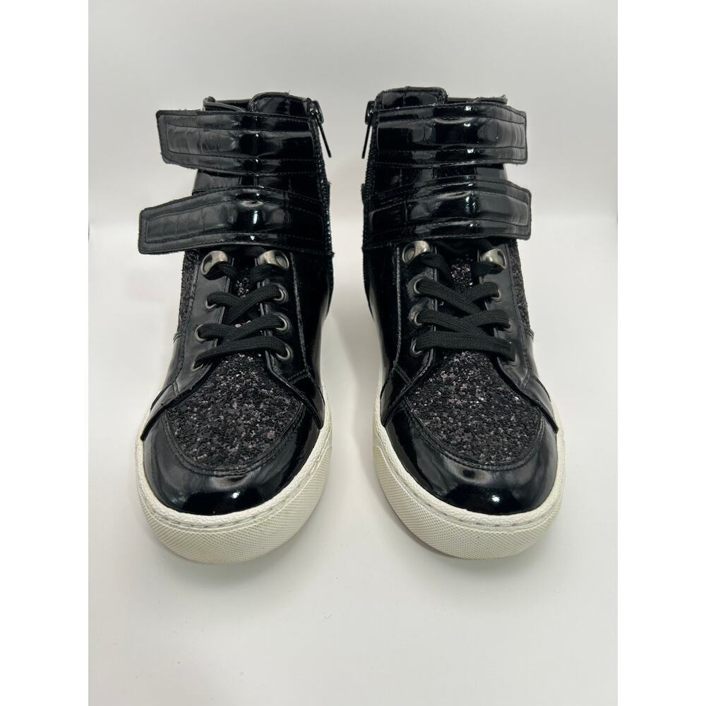 Aldo Brie Sneaker Lace up and Velcro Black with Black Glitter Size 8